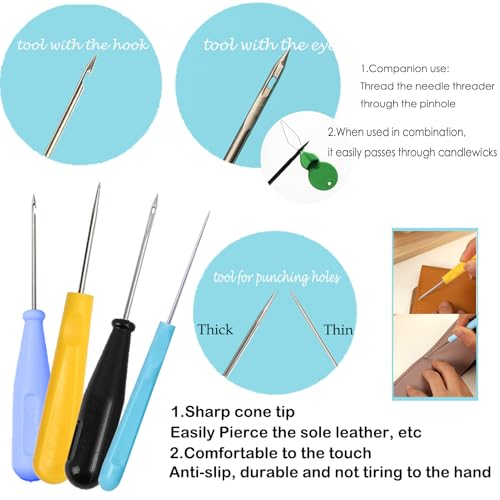 155PCS Adjustable Candle Hole Drill Needle with Candle Wick Roll 200 Ft,Candle Making Kits to Insert Wick in Silicone Molds,Mold Hook & Eye Punch Needle,Big Hole Long Needle,Stickers,Center Holder - color: 155PCS