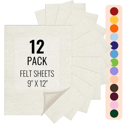 IONTACH 9" X 12" Felt Fabric Sheets 1.6mm Thick (12 Packs, Ivory) - color: Ivory