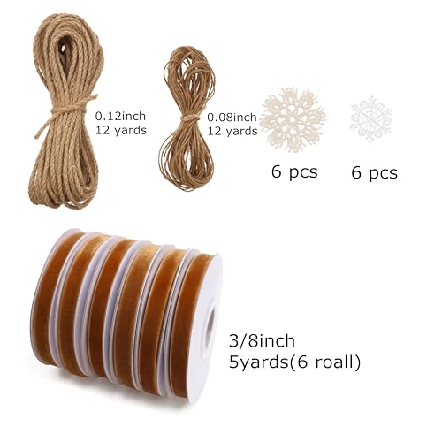 IDONGCAI Velvet Ribbon Craft Kit, Burnt Orange Ribbon, Rustic Twine & Lace - color: Brown