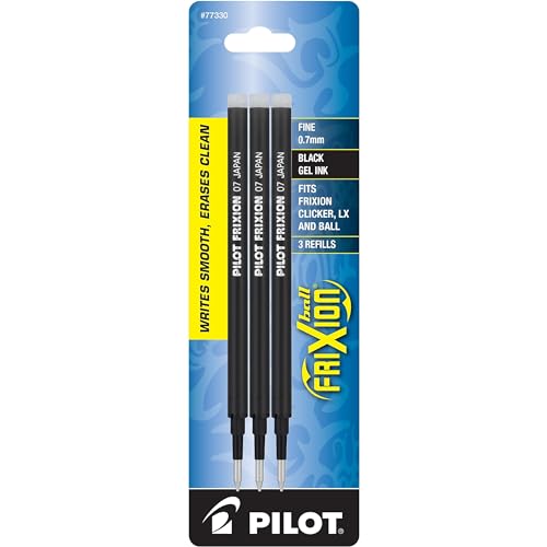 Pilot, FriXion Ball Gel Ink Refills for Erasable Pens 0.7 mm, Black, 3-Pack - size: 3 Count (Pack of 1)