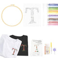 Topapfo Alphabet Letter T Stick and Stitch Embroidery Kit for Clothing, Beginners Name Embroidery Pattern Transfer Paper Stencils Water Soluble for Clothes Jeans T-Shirts Tote Bags - color: T