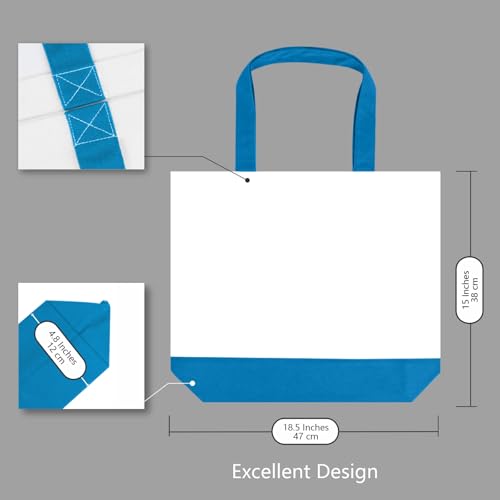 TOPDesign 1-Pack Super Strong Large 12oz Cotton Canvas Tote Bag, Reusable Grocery Shopping Cloth Bag, Fashionable Two-Tone Tote for Crafts, DIY Your Creative Designs - color: Ocean Blue/White