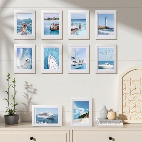 HappyHapi 4x6 Picture Frame Set of 10, Wall or Tabletop Display, White - color: White, size: 4x6 inch