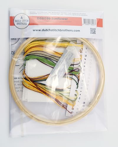 DUTCH STITCH BROTHERS - Sunflower Counted Cross Stitch 6" Hoop and Pattern Included - Cross Stitching Kits for Adults Advanced and Beginners - color: DSB039 Aida