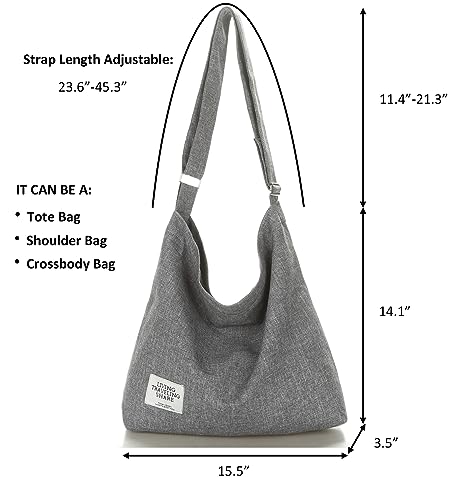 Covelin Women's Retro Large Size Canvas Shoulder Bag Hobo Crossbody Handbag Casual Tote - color: Olive Drab