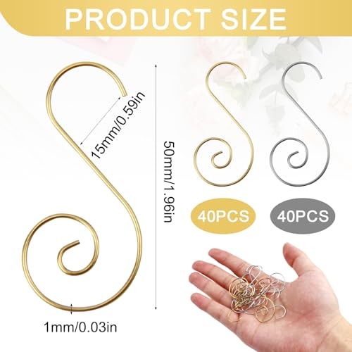 80 Pcs Christmas Ornament Hooks, Stainless Steel S Hooks for Holding Christmas Balls - Gold and Silver - color: Gold Sliver