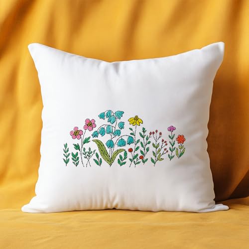 ORIGACH 4 Sheets 12 Pcs Water Soluble Embroidery Patterns Stabilizers - Pre-Printed Wildflowers & Flowering Shrubs Designs - Stick & Stitch Embroidery Paper for Hand Sewing Lovers - color: Wildflowers & Flowering Shrubs