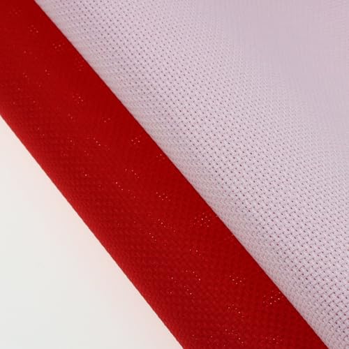 KCS 2 pc of 15" x 18"(38cmx45cm) Counted Cross Stitch Cotton Aida Cloth Needlework Fabric Box (Pink+Red, 14CT) - color: Pink+red, size: 14CT