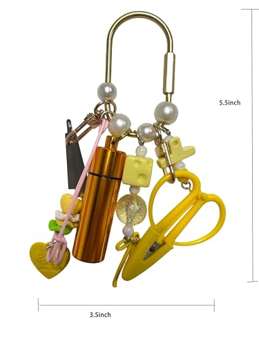 MEYAGO Needlepoint Bag Charm Tool Kit with Mini Embroidery Scissors, Needle Threader, Needle Holder Tube & Gold Keyring, Portable Embroidery Accessories for Cross Stitch Sewing DIY Crafts (Yellow) - color: Yellow
