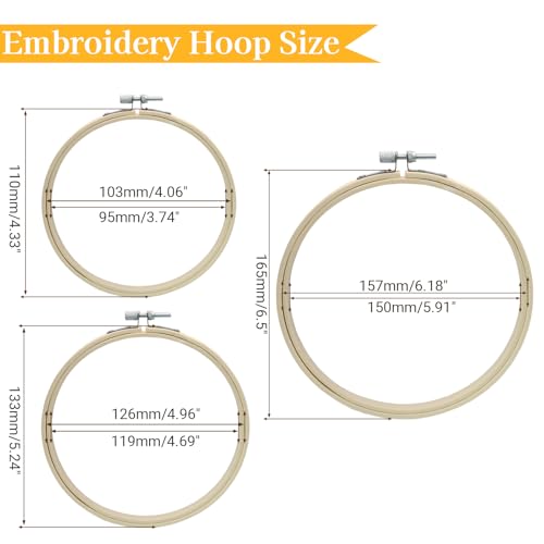 Biaungdo 3 Pcs Bamboo Embroidery Hoops, 4 & 5 & 6 Inch Cross Stitch Ring - size: 4 inch & 5 inch & 6 inch