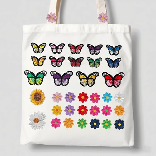 42PCS Butterfly Flower Embroidery Patches, Iron On Sew On Appliques DIY - color: Butterfly & Flower