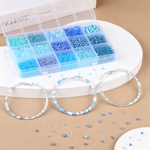 Blue Seed Beads for Jewelry Making Glass Bugle Beads for DIY Craft - color: Blue