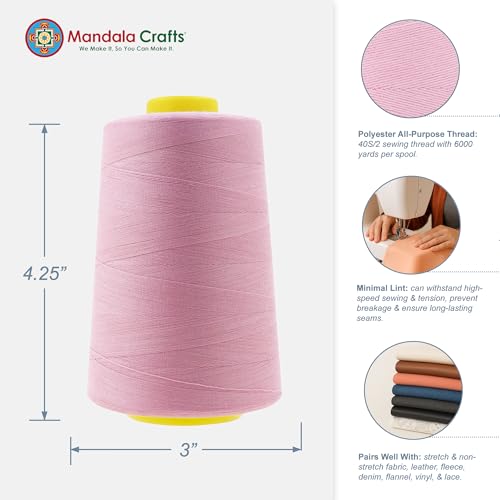 Mandala Crafts 40S/2 Dusty Rose Polyester 4 Pack of Serger Threads Cones - color: Dusty Rose, size: Pack of 4 40S/2 24000 YDs