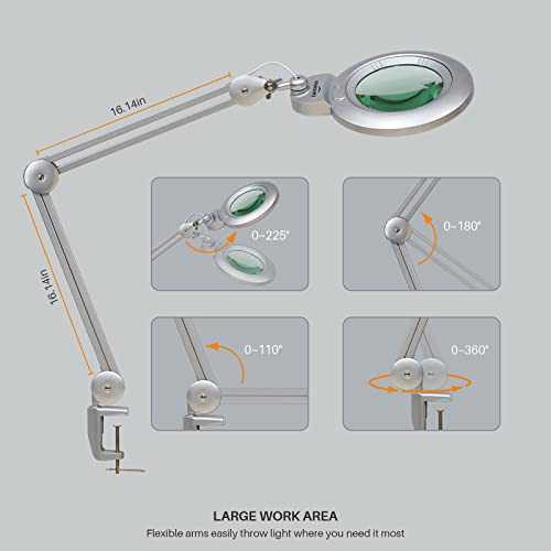 Bifocal Magnifying Lamp with Clamp, 5D with 20D, Silver - color: Silver