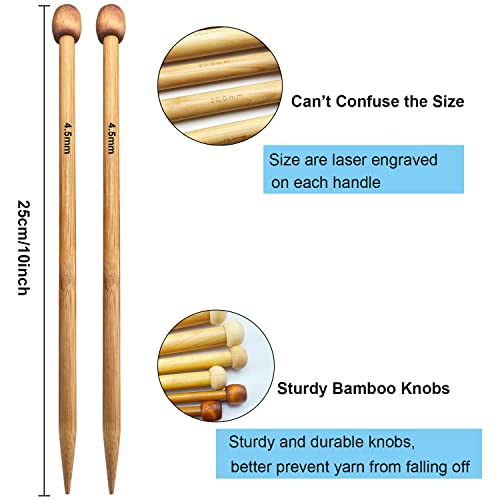Weabetfu Bamboo Knitting Needle Straight Single Pointed 10-inch Length Knitting Needles for Handmade DIY Knitting,US Size 7(4.5mm) - size: 4.5mm(US 7)