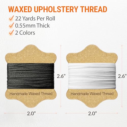VONEEDL Upholstery Repair Kit: Waxed Sewing Thread (2 Colors: Black and White) & Heavy Duty Needles (11 PCS) for Leather, Canvas & Quilting Thread - color: Black, White