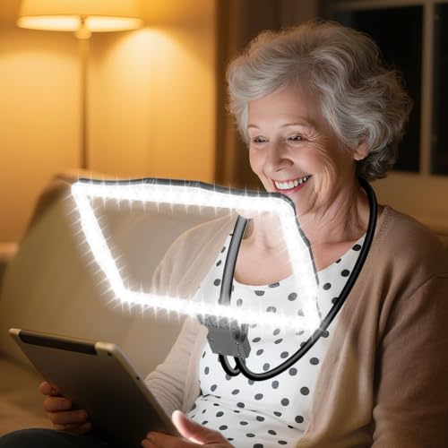 Large 10X Magnifying Glass with Light, Hands Free Magnifying Glass for Reading, Full Book Page Magnifier with 50 LED Lights, Flexible Gooseneck Magnifiers for Seniors Low Vision, Black 10.6 x 7.8in