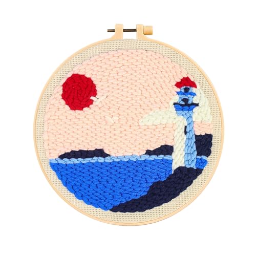 Lighthouse Punch Needle Kit for Beginners, Crochet Kit for Adult, All-in-One DIY Craft Set with Pre-Printed Fabric, Embroidery Hoop, Threads, Tools, Ideal Craft Gift, Home Decor - color: SUN-LIGHT