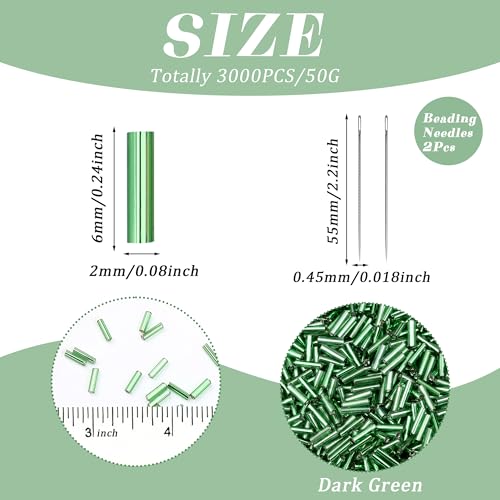 XIANNVXI 3000pcs Green Glass Bugle Beads - color: Dark Green