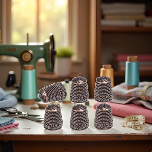 6Pcs Sewing Thimbles,Brass Metal Fingertip Protector, Quilting Craft Accessories Knitting Needlework for DIY Hand Sewing Tools Sewing Notions and Supplies,Sewing Thimbles,Metal Thimble