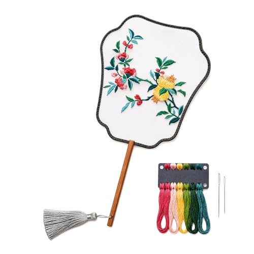 Chinese Embroidery Fan Kit, DIY Organza Fan with Pomegranate Pattern - style: Pomegranate