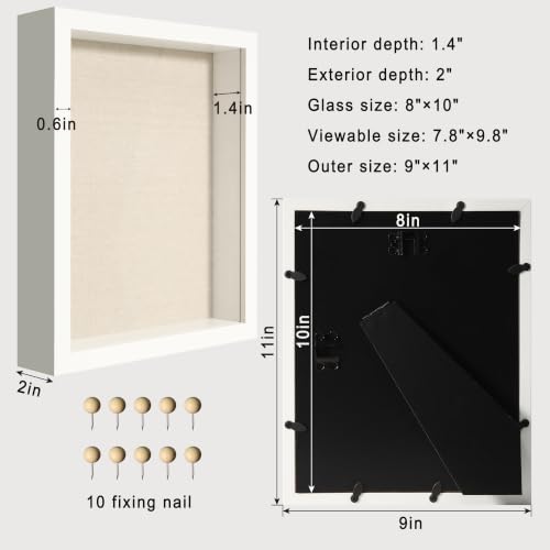 8x10 Shadow Box Frame with Tempered Glass,White Wooden Memory Shadow Box Display Case with Soft Linen Back for Wall or Tabletop Display - color: White, size: 8x10
