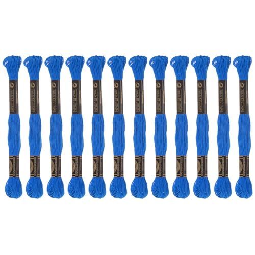 HARFINGTON 12 Skeins Embroidery Floss 8m Each Egyptian Long Fiber Cotton Cross Stitch Thread 26S/2x6 for Embroidery Projects Bracelet, Blue - color: Blue