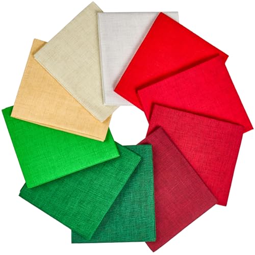 Craftido - 11 Options Solids with Tweed Tonals - Assorted Color Cotton Quilting Fabric Bundles 10pcs Fat Quarters 18"x21" - Medium Weight 5.2oz - for Quilting, Sewing and Crafts - Happy Holiday - color: Happy Holiday