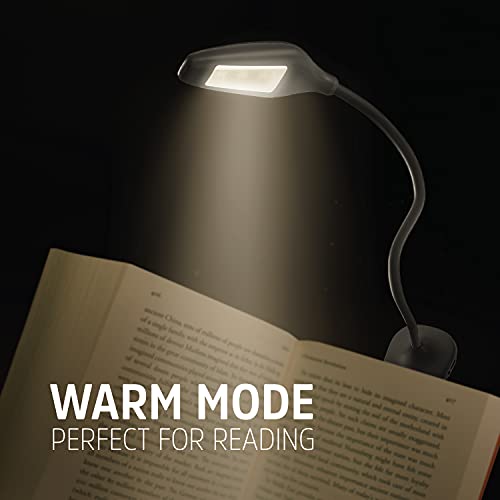 Energizer Rechargeable LED Book Light, Clip On Reading Light with Adjustable Light Modes, USB Charging Cable Included, Pack of 1, Black