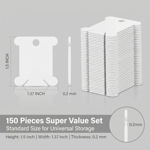 RAINFLOW 150PCS Plastic Embroidery Floss Bobbins - Thread Organizer Cards