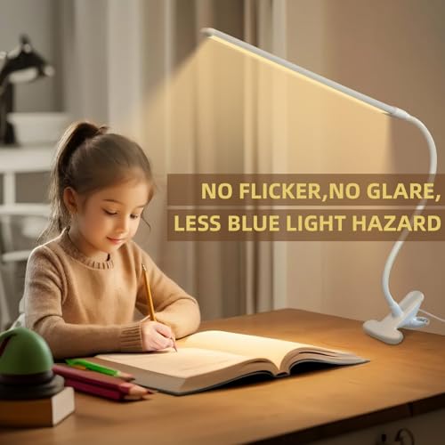 Clip on Desk Lamp, Flexible Arm, 14'' Light‑Bar Dimming Task Light, White