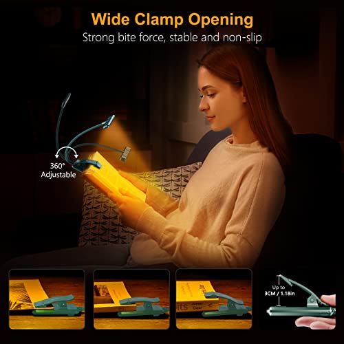 Gritin 19 LED Rechargeable Book Light for Reading in Bed - color: Blackish Green