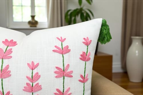 VAGMINE Embroidered Wildflower 18x18 Throw Pillow Cover, Pink - color: Pink-daisy, size: 18" x 18" (Pack of 1)