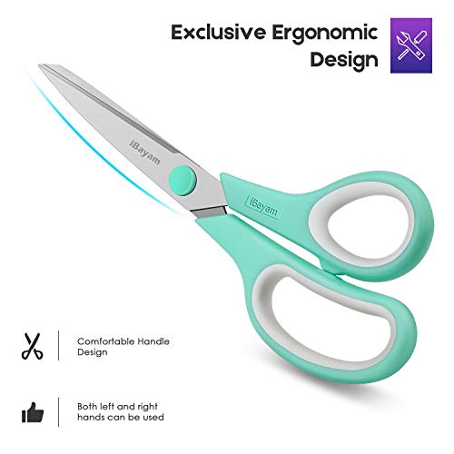 iBayam 8" Heavy Duty Scissors All Purpose for Office School Crafts Sewing - color: Mint, Grey, Purple, size: 3-Pack