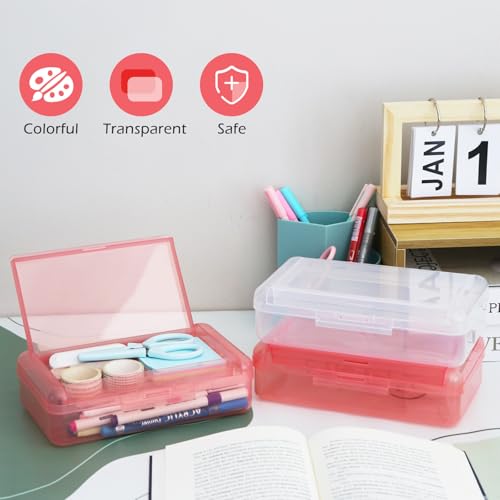 Double Layer Plastic Clear Hard Colored Pencil Box Case Pen Crayon Box - color: Blue