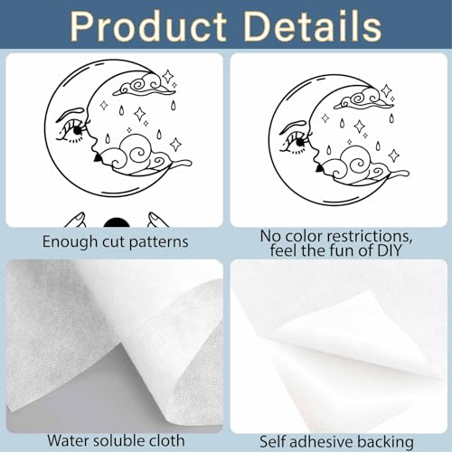CRASPIRE 5 Sheets Tarot Card Water Soluble Embroidery Stabilizers Hand Sewing Stick and Stitch Moon Magic Transfers Paper Wash Away Pre-Printed Self Adhesive Patterns for Cloth Sewing Lovers Beginner - style: Tarot Cards-03
