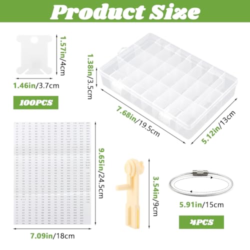 Embroidery Floss Organizer,Cross Stitch Thread Storage Box Tool,w/Bobbins Winder,1 Removable 24 Grids Clear Bead Organizer Case,100 Floss Bobbins,1 Numbered Sticker,for Craft DIY