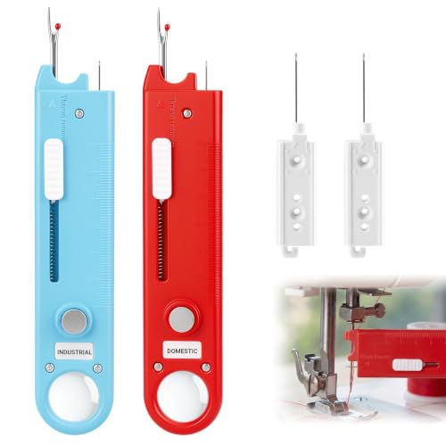 Sewing Machine Needle Threader, 5 in 1 Automatic Quick Threading Tool, Multifunctional Stitch Insertion Seam Guide with Seam Rippers for Quilting Alterations Tailoring(2 Pack,Red/Blue) - color: Red/Blue