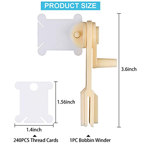 UNIME 240 Pieces Plastic Floss Bobbins with 1 Floss Bobbin Winder for Embroidery Floss Organizer Cross-Stitch Thread String Holder Thread Cards, White