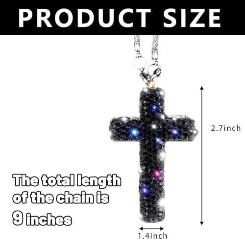 Bling Car Rear View Mirror Accessories Hanging Pendant,Cross Crystal Rhinestone For Car Mirror Hanging,Double-Sided Cross Diamond Religious,Interior Men Women Car Accessories - color: Black