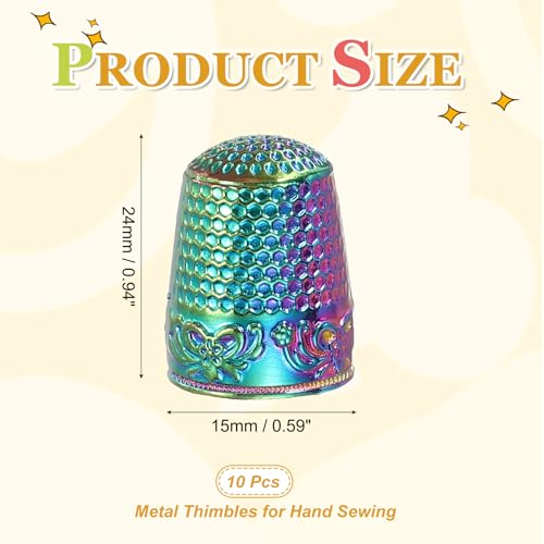 PATIKIL Sewing Thimble 10Pcs Metal Thimbles Hand Sewing Finger Multicolor - color: Multicolor