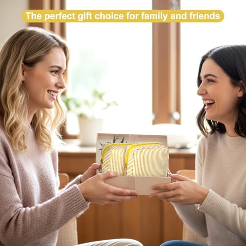 Sanwuta 4 Pcs Seersucker Pouch Striped Makeup Bag Set, Yellow - color: Yellow