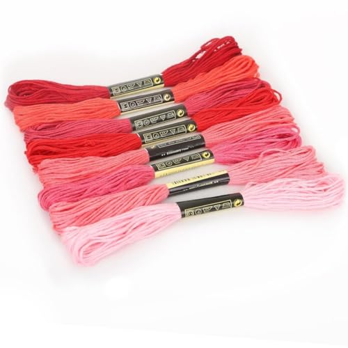 8Pcs 7.5m Red Cotton Stitch Embroidery Thread Floss DIY Friendship Bracelets Floss Craft Sewing Skeins Fashion Embroidery Floss for Arts, Crafts and Sewing - color: RED