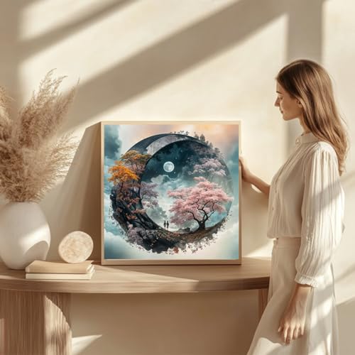 ZuoAnLF Moon Tree Cross Stitch Kits for Adults,14CT Stamped Cross Stitch Kits for Beginner,DIY Needlepoint Embroidery Patterns Kits Embroidery Patterns for Gift Home Wall Decor 16x16 Inch