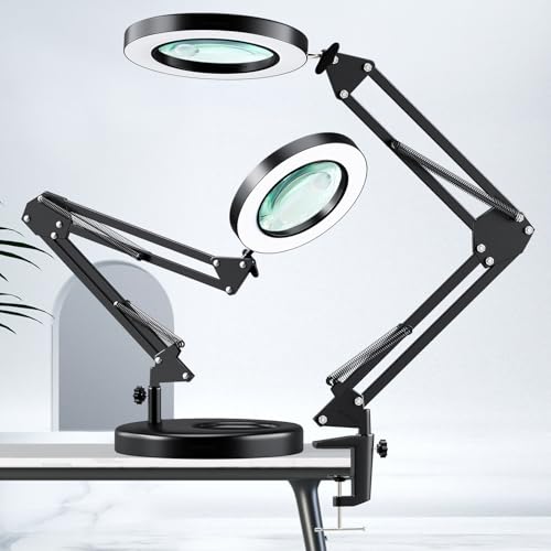 HITTI 30X 10X Magnifying Glass with Light, 1800 Lumens Stepless Dimmable - color: Black, size: 10X 30X 9.06 INCH Base & Clamp