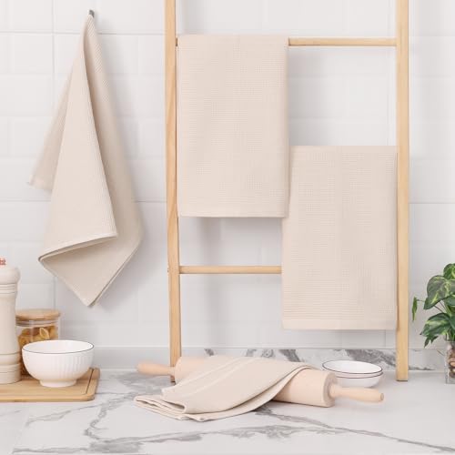 Homaxy 100% Cotton Waffle Weave Kitchen Towels, 12 Pack, Beige - color: Begie, size: 16 x 26 - 12 Pack
