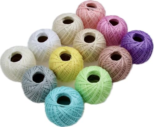 KCS Mercerized Pearl Cotton Thread Size 8 Crochet Needlework Embroidery Threads Ball (12, 12balls19) - color: 12balls19