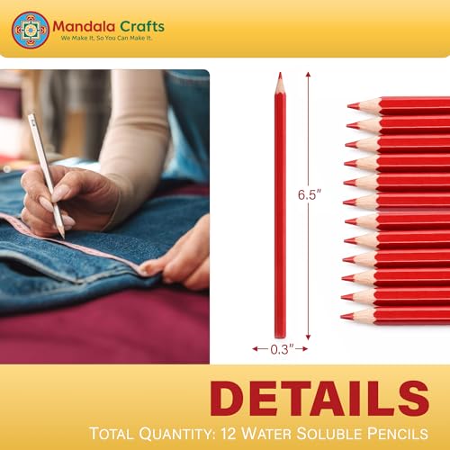 Mandala Crafts Red Water Soluble Fabric Pencils for Sewing Quilting - color: Red