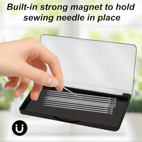 Magnetic Needle Holder Case with Clear Lid, Sewing Needle Organizer Box with Snap Closure, Strong Built-in Magnet Secures Pins Under 10.5cm, Craft Supplies Storage Gift for Sewers