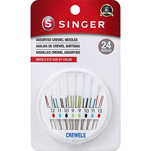 SINGER Crewel Needles in Dial Compact, Assorted Sized Sewing Needles, Sizes 9, 10, 11, 12, Set of 24
